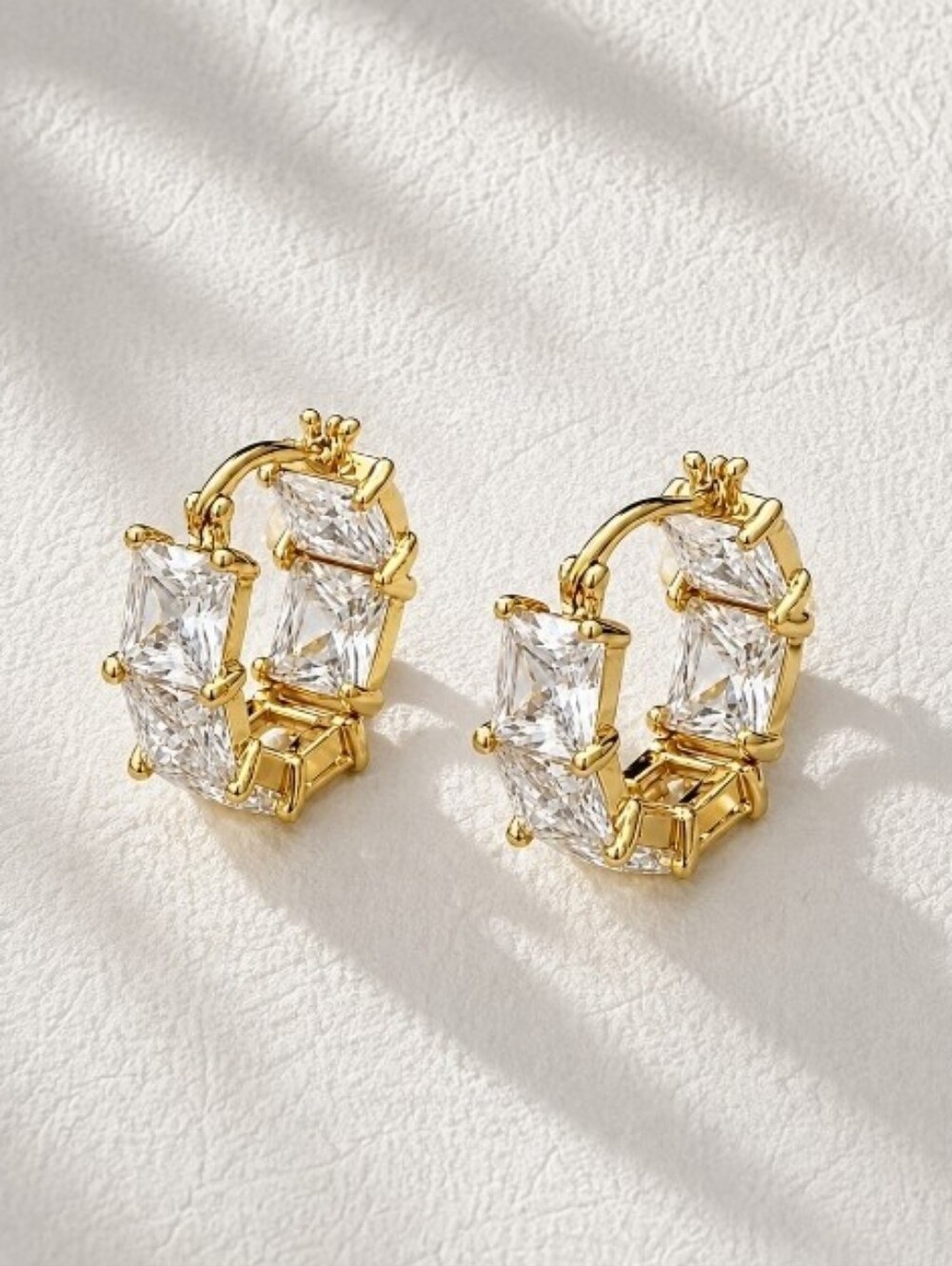 Gold Clear Diamond Hoop Earrings